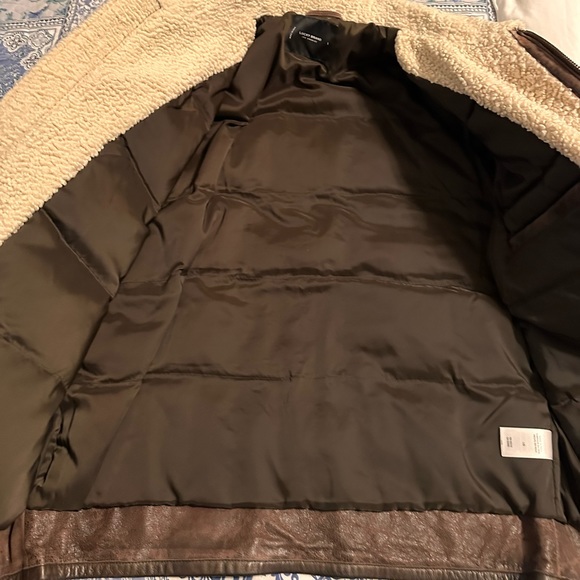 LUCKY BRAND Men's Leather Aviator Jacket With Faux Shearling Collar - Picture 9 of 15